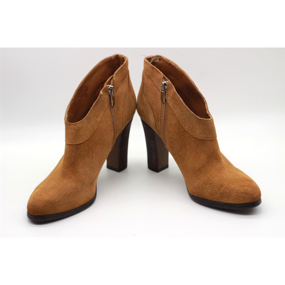 Crown Vinatge Brown Suede Stacked Heel Round Toe Zippered Ankle Bootie 10M